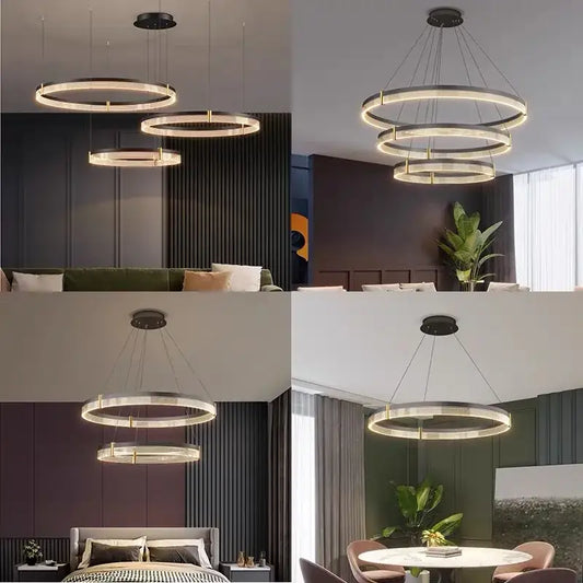 Modern minimalist decorbites™ acrylic circle chandelier pendant lights with concentric tiers and warm led lighting for living room