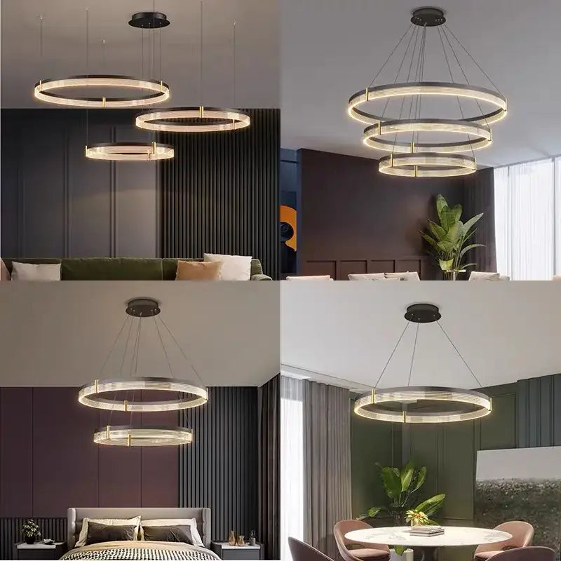 Modern minimalist decorbites™ acrylic circle chandelier pendant lights with concentric tiers and warm led lighting for living room