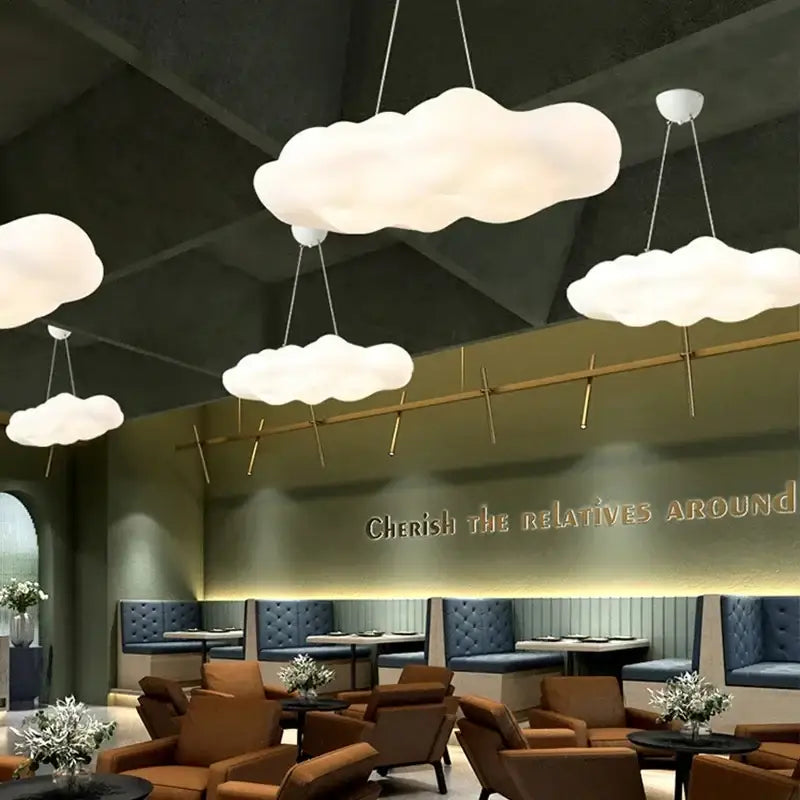Decorbites™ acrylic cloud led white pendant lights hang as a cloud led ceiling chandelier for living room and bedroom