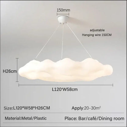 White acrylic cloud led ceiling chandelier with soft diffused glow and metal-plastic construction for living room