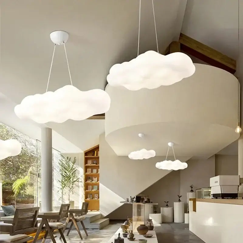 White acrylic cloud led ceiling chandelier with soft diffused glow for living room and bedroom decorbites