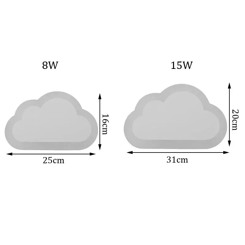 Two gray silicone cloud molds labeled 8w and 15w for decorbites acrylic clouds led wall light modern bedroom lighting