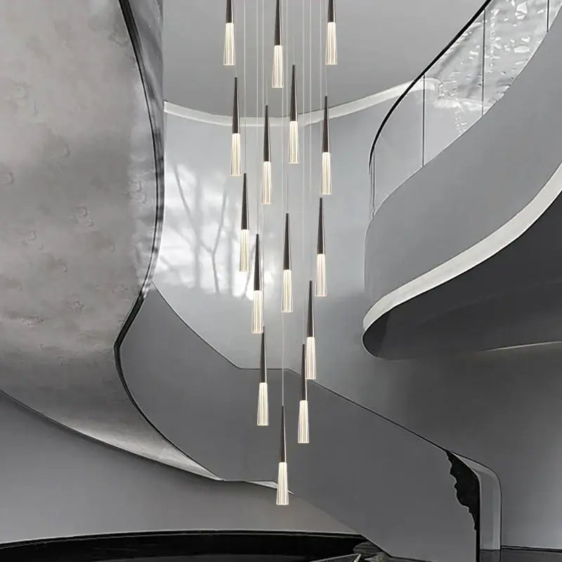 Modern minimalist black and frosted glass acrylic cone pendant light for villa stair kitchen and restaurant decorbita