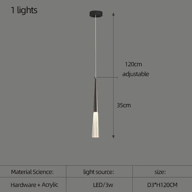 Modern black and white acrylic cone pendant light with adjustable height for villa stair kitchen and restaurant by DecorBites