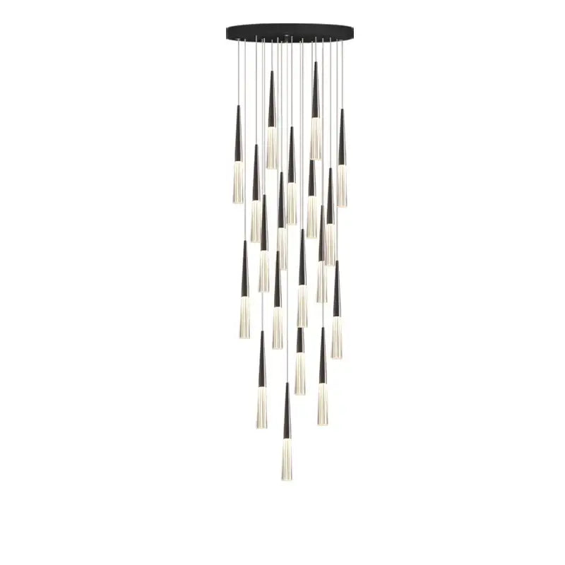 Modern black and frosted glass acrylic cone pendant light with sleek cascading design for villa stair kitchen and restaurant