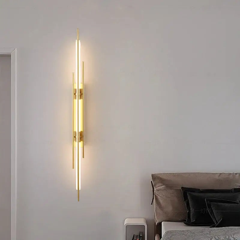 DecorBites acrylic copper wall sconce in gold tone with vertical led strips minimalist design for living room lighting