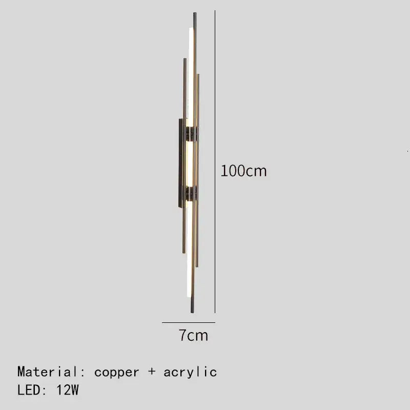 Modern copper wall sconce with acrylic elements and vertical led lighting for minimalist living room decorbites design