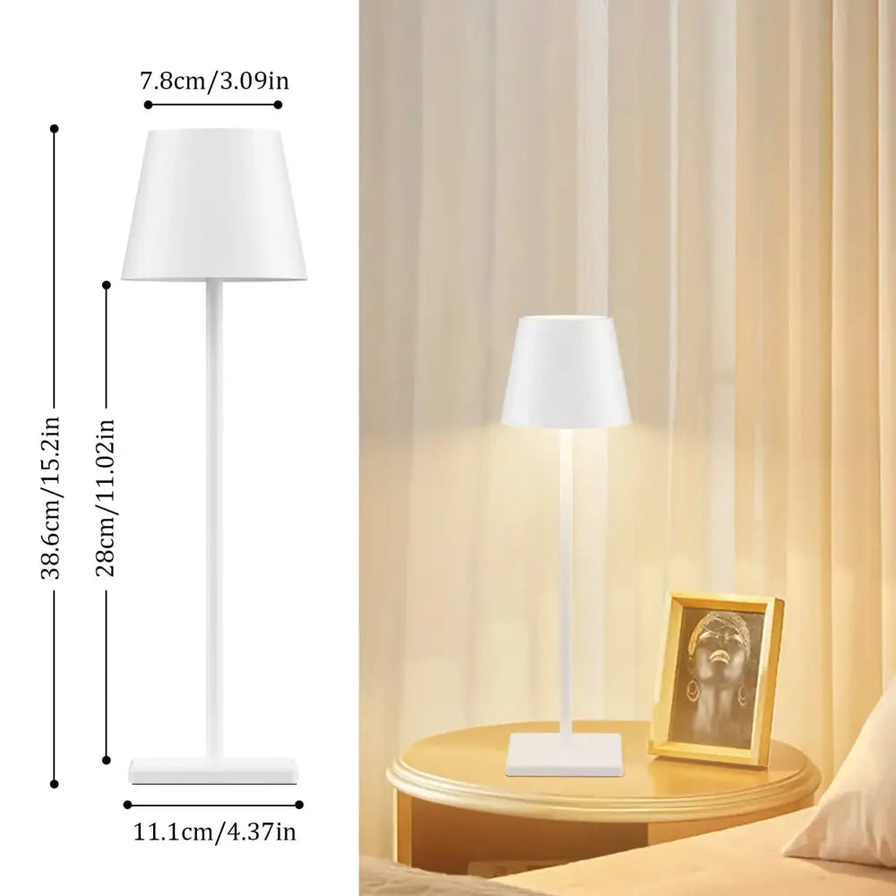 White minimalist table lamp with acrylic crystal art and crystal art led light featuring a sleek tapered shade