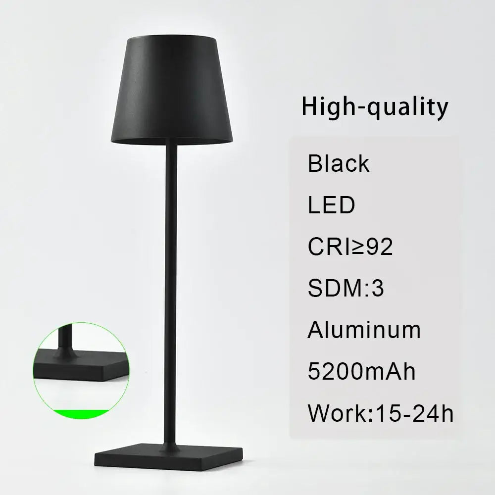 Black aluminum led table lamp with sleek modern design and matte finish in DecorBites acrylic crystal art led lamp