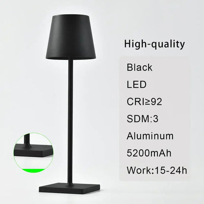 Black aluminum led table lamp with sleek modern design and matte finish in DecorBites acrylic crystal art led lamp