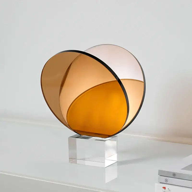 Decorbites™ acrylic crystal bookshelf magazine rack with modern abstract amber and pale pink circular glass ornaments