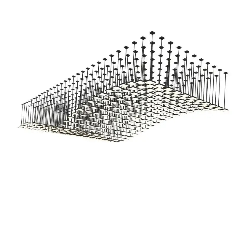 Black metal pendant light with geometric grid design featuring acrylic crystal hanging square light fixtures for living room