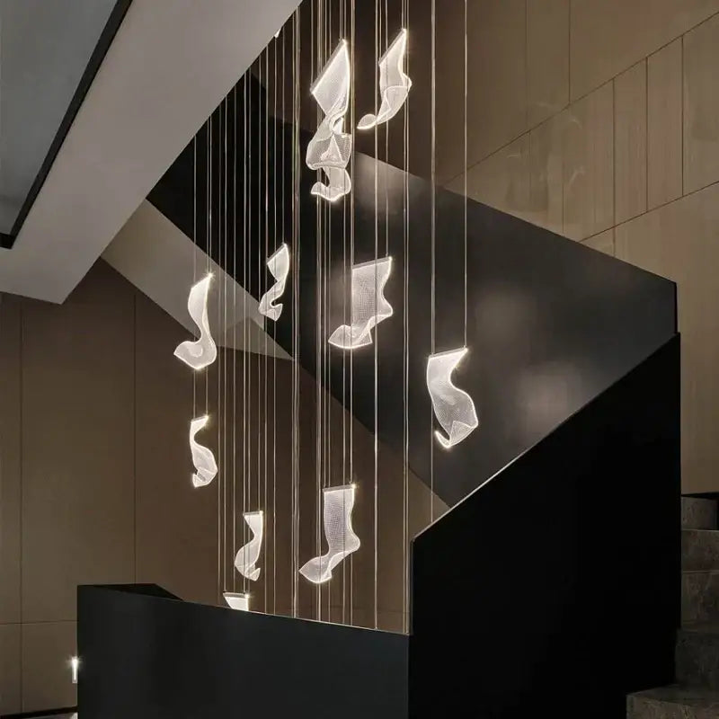 Modern white translucent acrylic deluxe staircase chandelier pendant lights for villa lobby and living room decor lighting