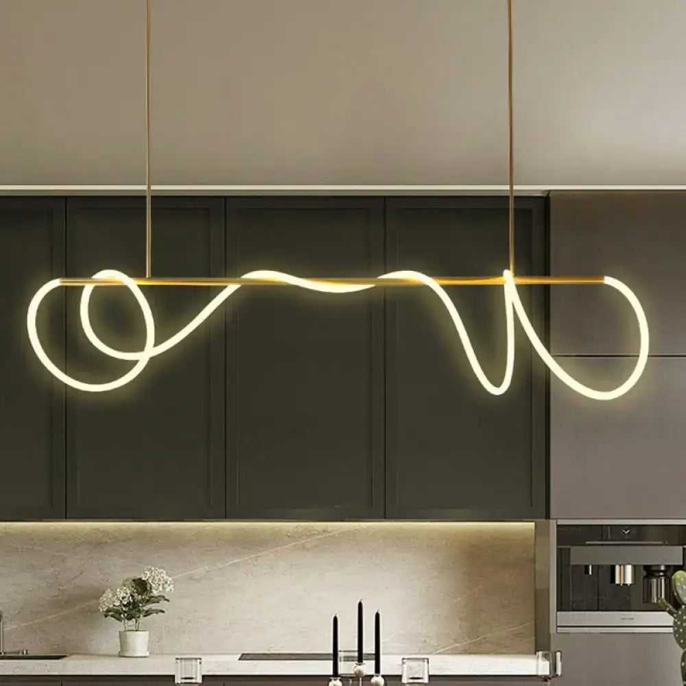 DecorBites acrylic flex tube suspension light with gold serpentine design emits warm white natural light ceiling light