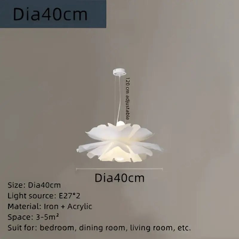 White acrylic flower chandelier pendant light with iron and acrylic construction for dining and bedroom decor