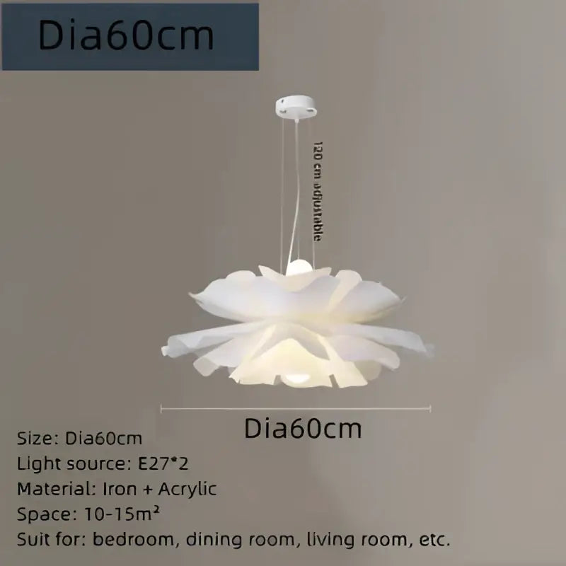 Decorbites acrylic flower chandelier pendant light in white with layered acrylic design and iron fixture for dining decor