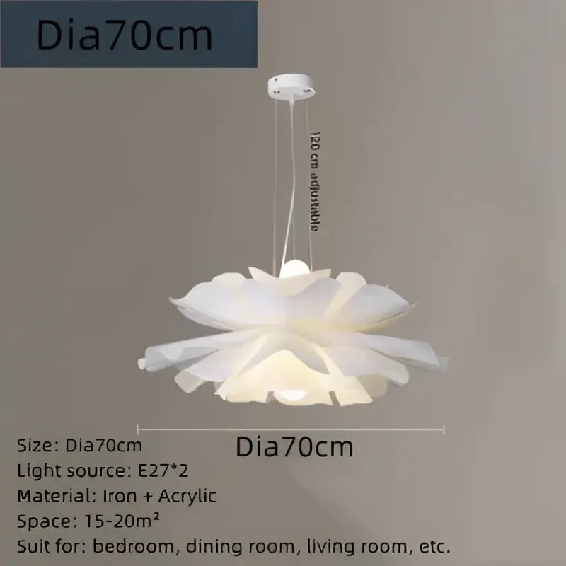 White petal-shaped acrylic flower chandelier pendant light made of iron and acrylic for dining and bedroom decor