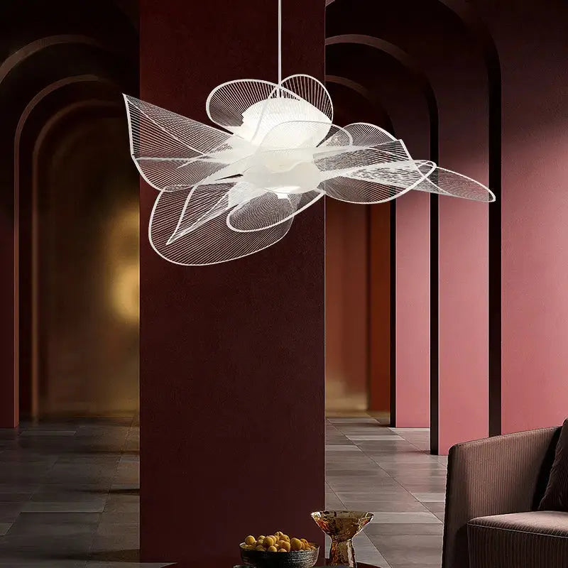 DecorBites acrylic flower chandelier white wireframe pendant light with soft diffused glow for living room bedroom