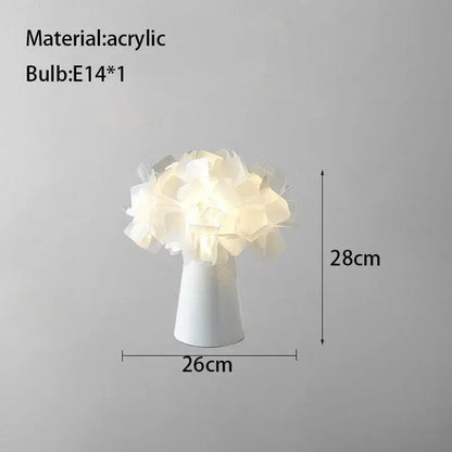 White DecorBites acrylic flower led table lamp with layered translucent petals for bedroom and living room lighting