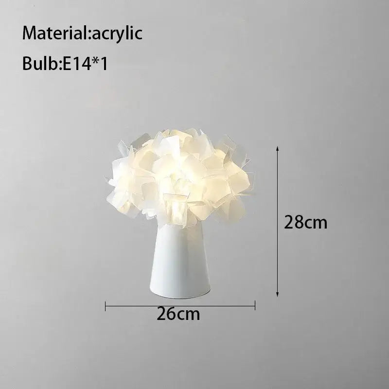 White DecorBites acrylic flower led table lamp with layered translucent petals for bedroom and living room lighting