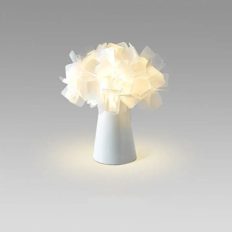 DecorBites™ acrylic flower led table lamp with a white paper flower shade and conical base for bedroom lighting