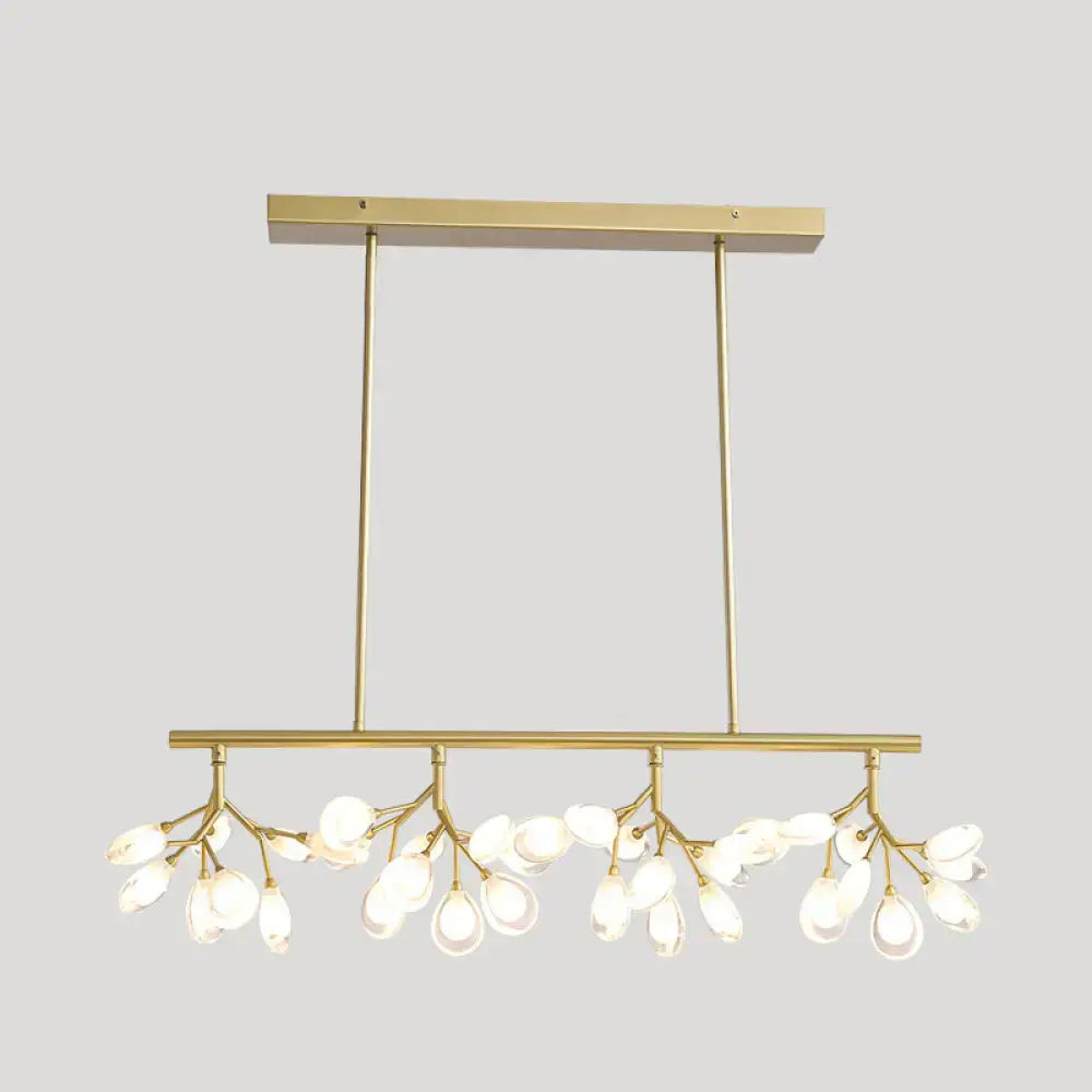 Gold-toned decorbites acrylic island lighting fixture with 36 bulbs and teardrop glass pendants for dining rooms