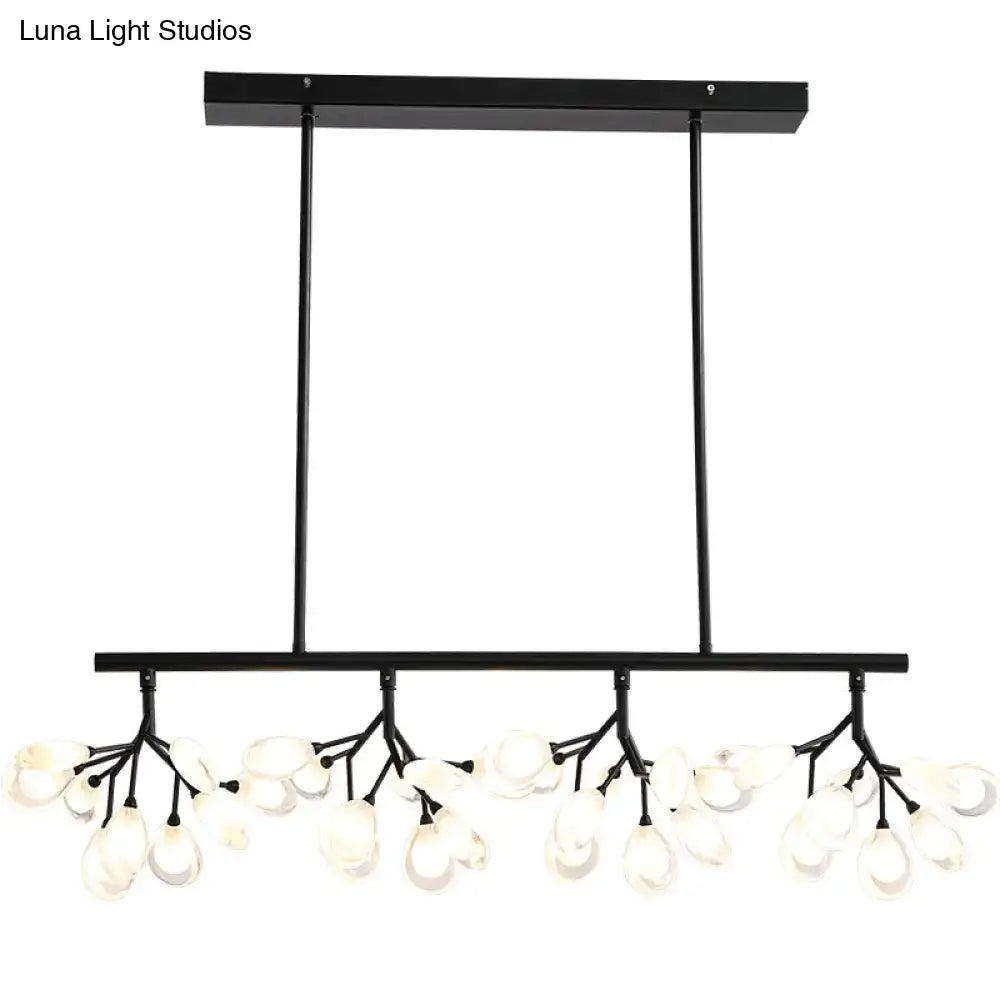 Black metal DecorBites™ island lighting fixture with 36 frosted glass globe bulbs for dining room lighting
