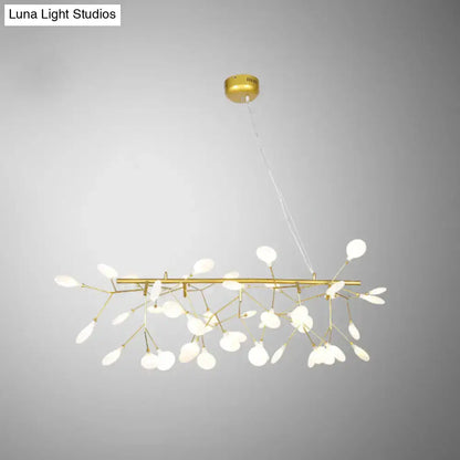 Decorbites™ gold-toned acrylic leaf-shaped led hanging light fixture with branch-like arms for modern island lighting
