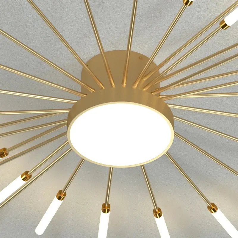 Gold-toned decorbites acrylic sunflower ceiling lamp with radiating rods and frosted glass tubes for living room lighting