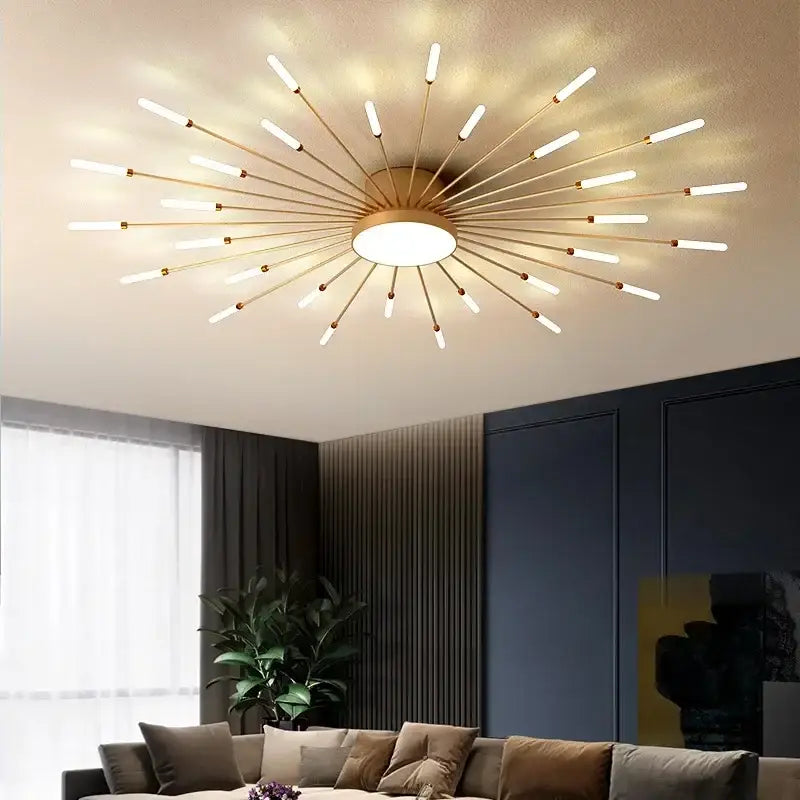 Gold-toned decorbites acrylic sunflower ceiling lamp with starburst design and white led bulbs for living room lighting