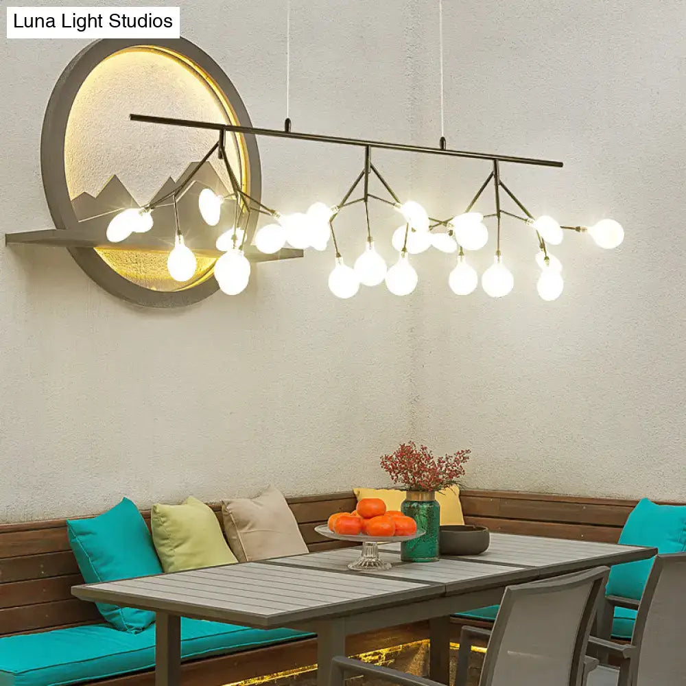 Modern black metal firefly metal pendant chandelier with adjustable hanging cord and 27 spherical white bulbs for bedroom lighting