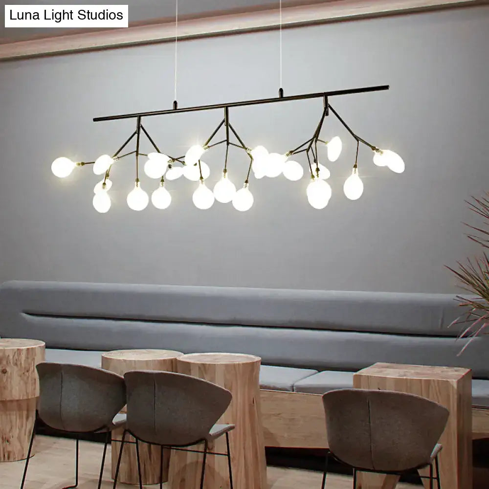 Black metal firefly metal pendant chandelier with multiple frosted glass globes and adjustable hanging cord design