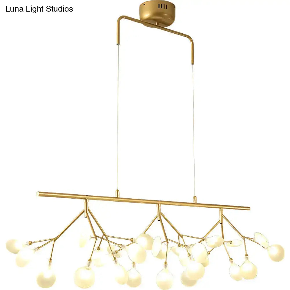 Gold-toned decorbites adjustable hanging cord firefly metal pendant with branching frame and frosted glass globe bulbs