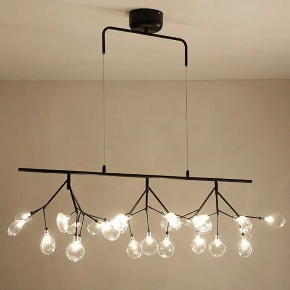 Black metal firefly metal pendant chandelier with 27 clear glass bulbs and adjustable hanging cord for bedroom lighting
