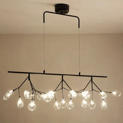 Black metal firefly metal pendant chandelier with 27 clear glass bulbs and adjustable hanging cord for bedroom lighting