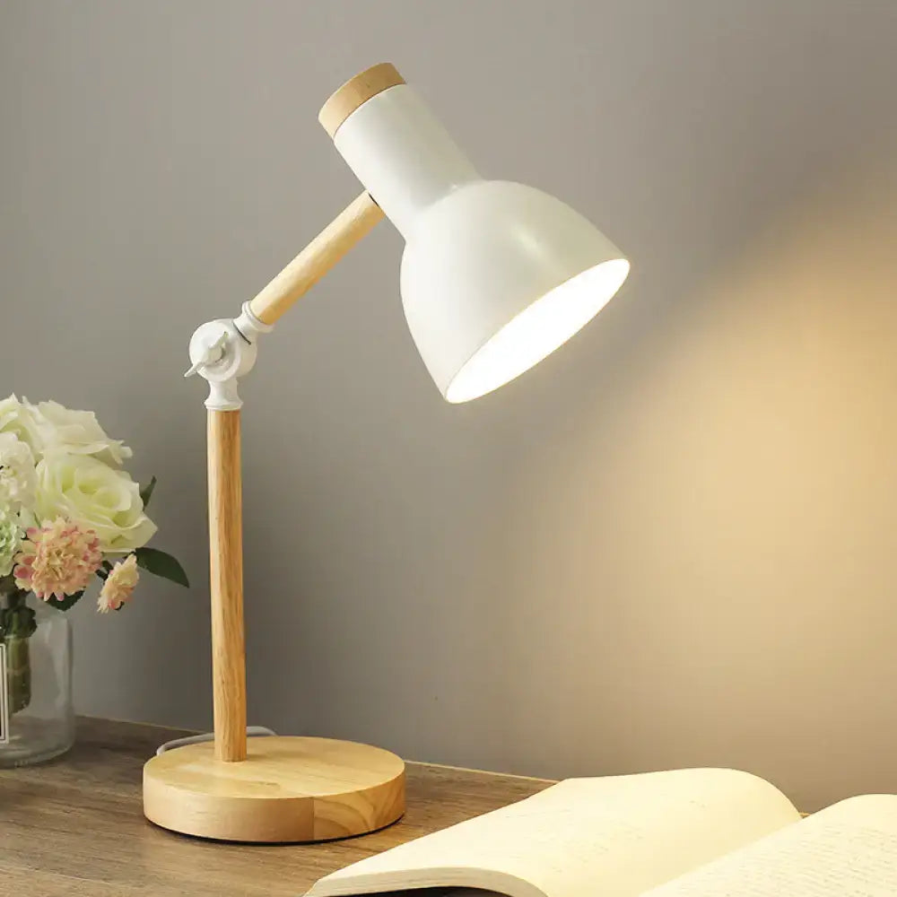 Decorbites™ adjustable macaron metal table lamp with white metal shade and wooden accents for bedroom nightstands in white pink black