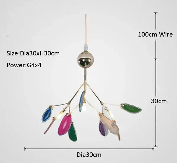 Decorbites agate branch chandelier with gold metallic sphere and colorful teardrop gemstone pendants for dining room lighting
