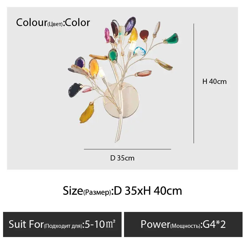 Decorbites agate branch chandelier with gold metallic base and colorful gemstone shades for dining room lighting