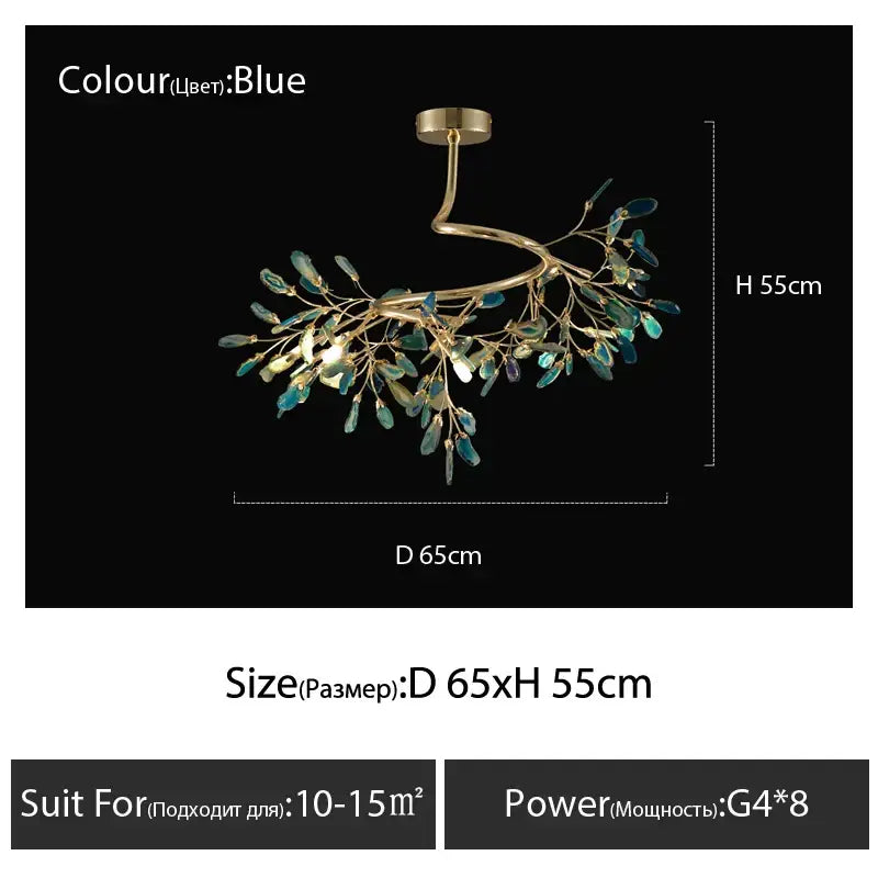 A blue leafy decorbites agate branch chandelier with gold glass metal frame for dining room lighting