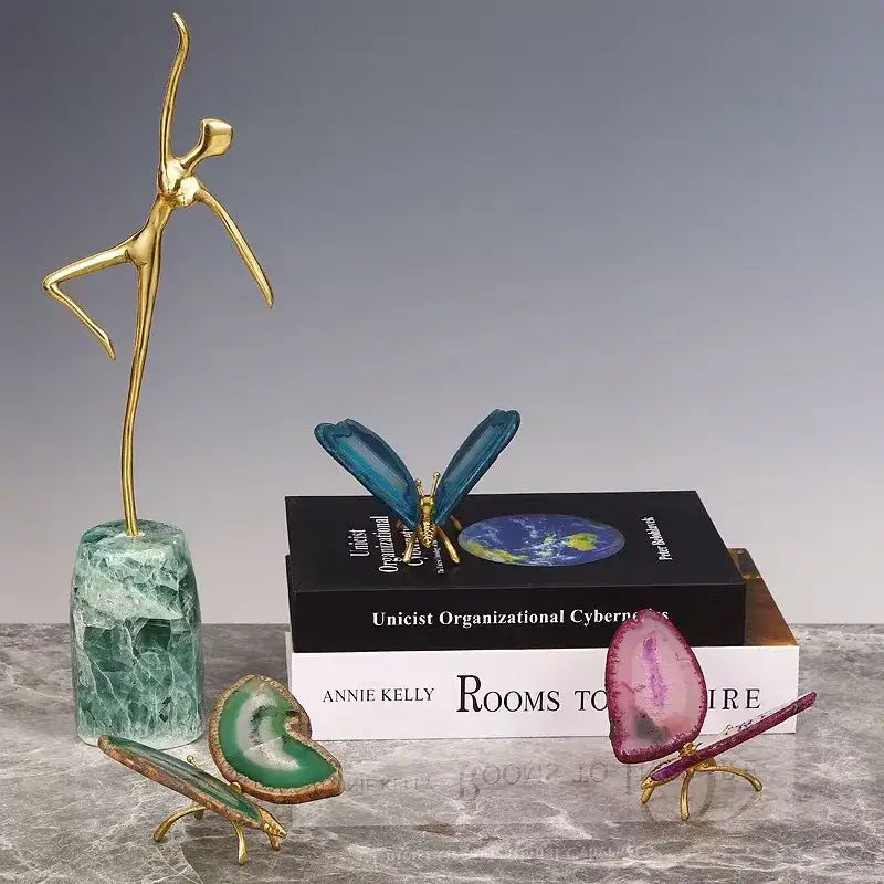 Golden abstract dancer figurine on green marble base from decorbites agate butterfly ornament living room brass decor