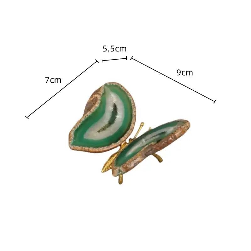 Decorbites agate butterfly decorative pin in green and white agate with gold-tone metal accents for living room brass decor