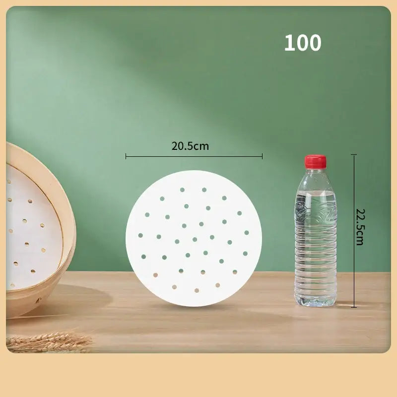 White circular plastic air fryer steamer tray with perforations 20.5cm for use with fryer steamer papers