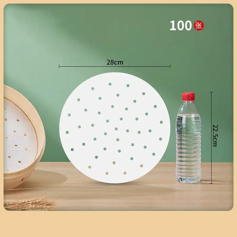 White circular steamer tray with perforations 28cm diameter for use with decorbites air fryer steamer papers
