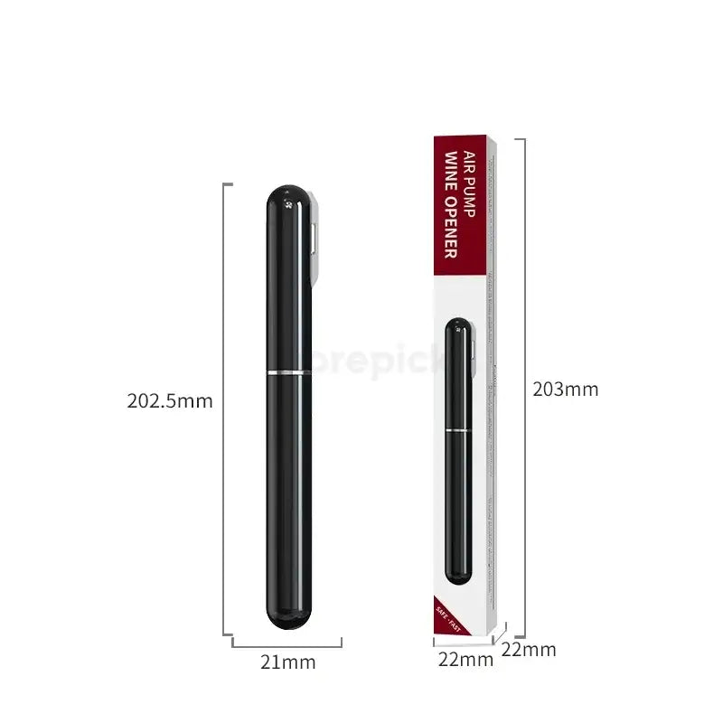 Black cylindrical air pump corkscrew wine opener with silver accent band from decorbites air pump cork remover kit