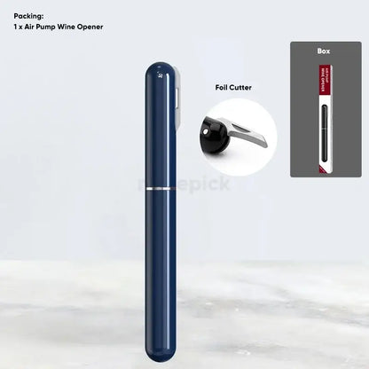 Decorbites™ deep blue cylindrical air pump corkscrew wine opener with silver accent for easy bottle opening