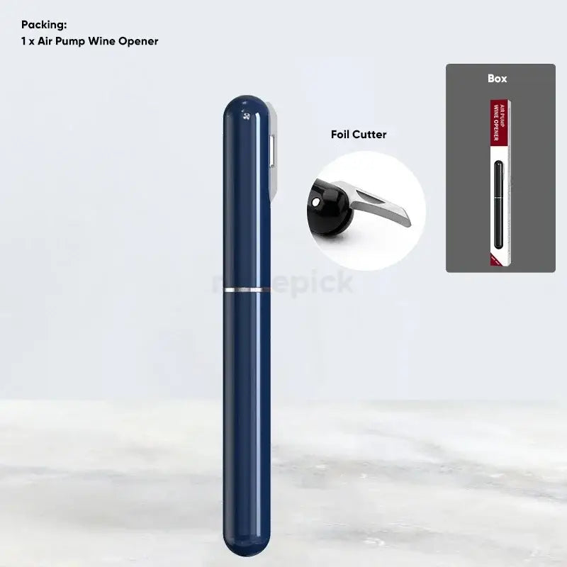 Decorbites™ deep blue cylindrical air pump corkscrew wine opener with silver accent for easy bottle opening