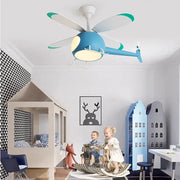 Blue helicopter-shaped decorbites™ aircraft ceiling fan chandelier with led light and remote dimming fixture