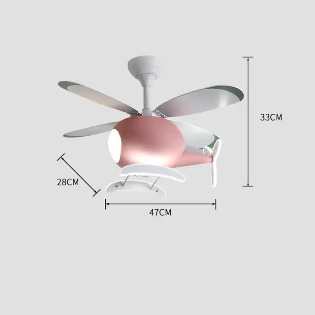Decorbites™ pink and white aircraft ceiling fan chandelier with led light and remote dimming fixture