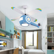 Blue helicopter-shaped DecorBites™ ceiling fan light with white and yellow accents for kids bedroom chandelier