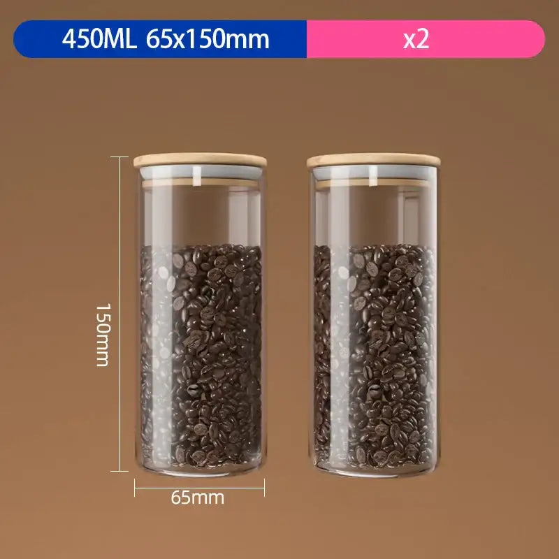 Decorbites airtight glass coffee bean storage jar with bamboo lid 450ml clear glass storage jar for kitchen preservation